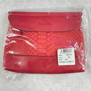Folli Follie Snakeskin Makeup Bag Red Faux Leather Toiletry Cosmetic Bag NEW!